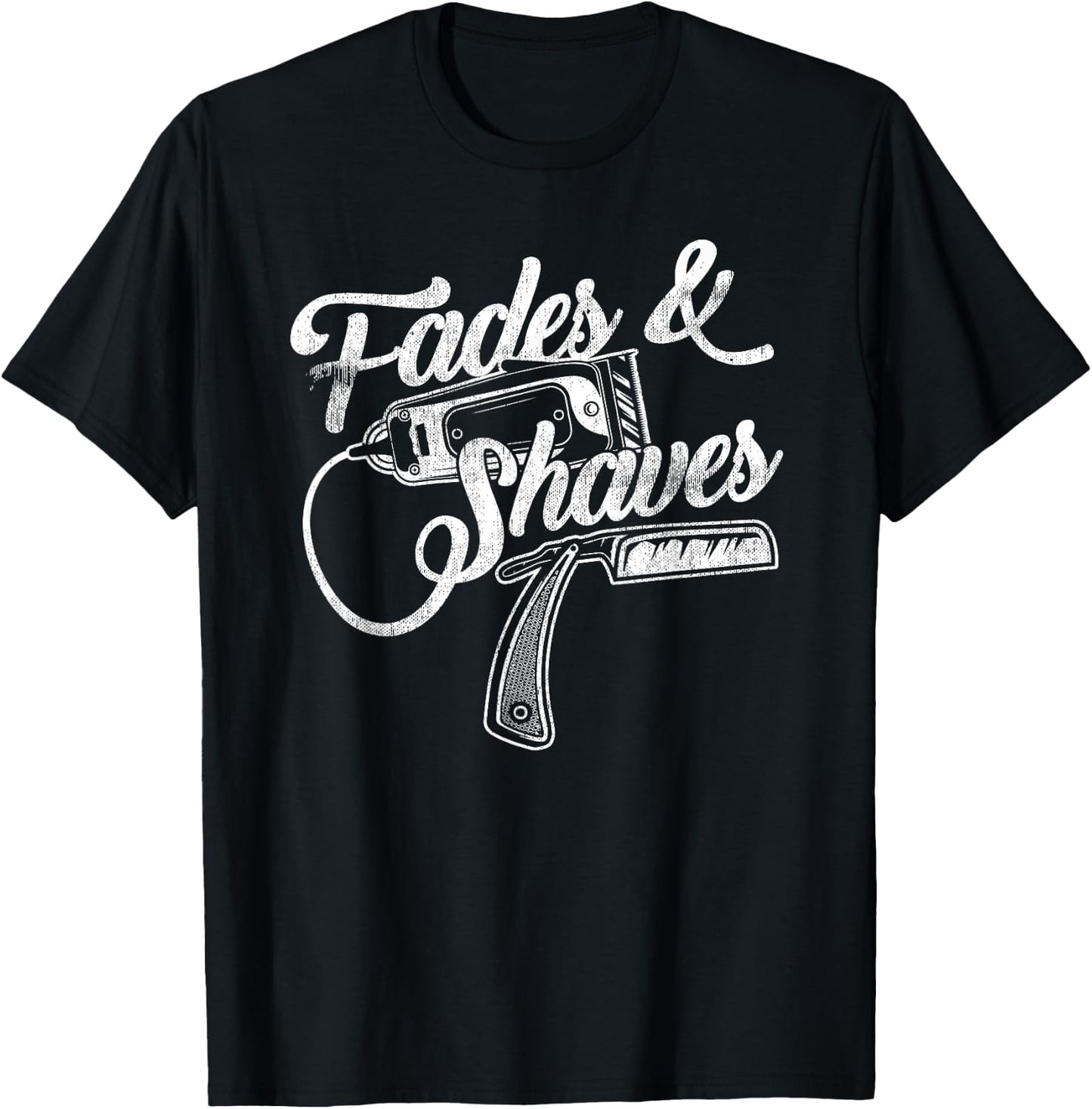 Best Cool Distressed Barber Gift - Grunge Fades and Shaves T-Shirt - T-Shirt | Black