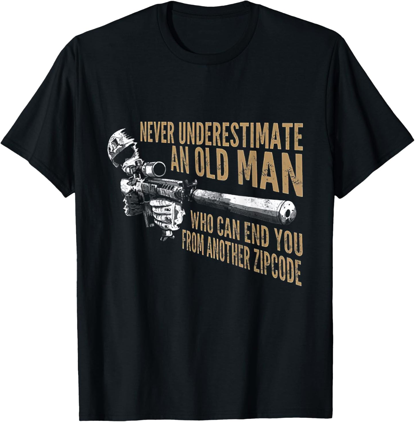 Never Underestimate An Old Man Who Can End You From Zip Code T-Shirt - T-Shirt | Black