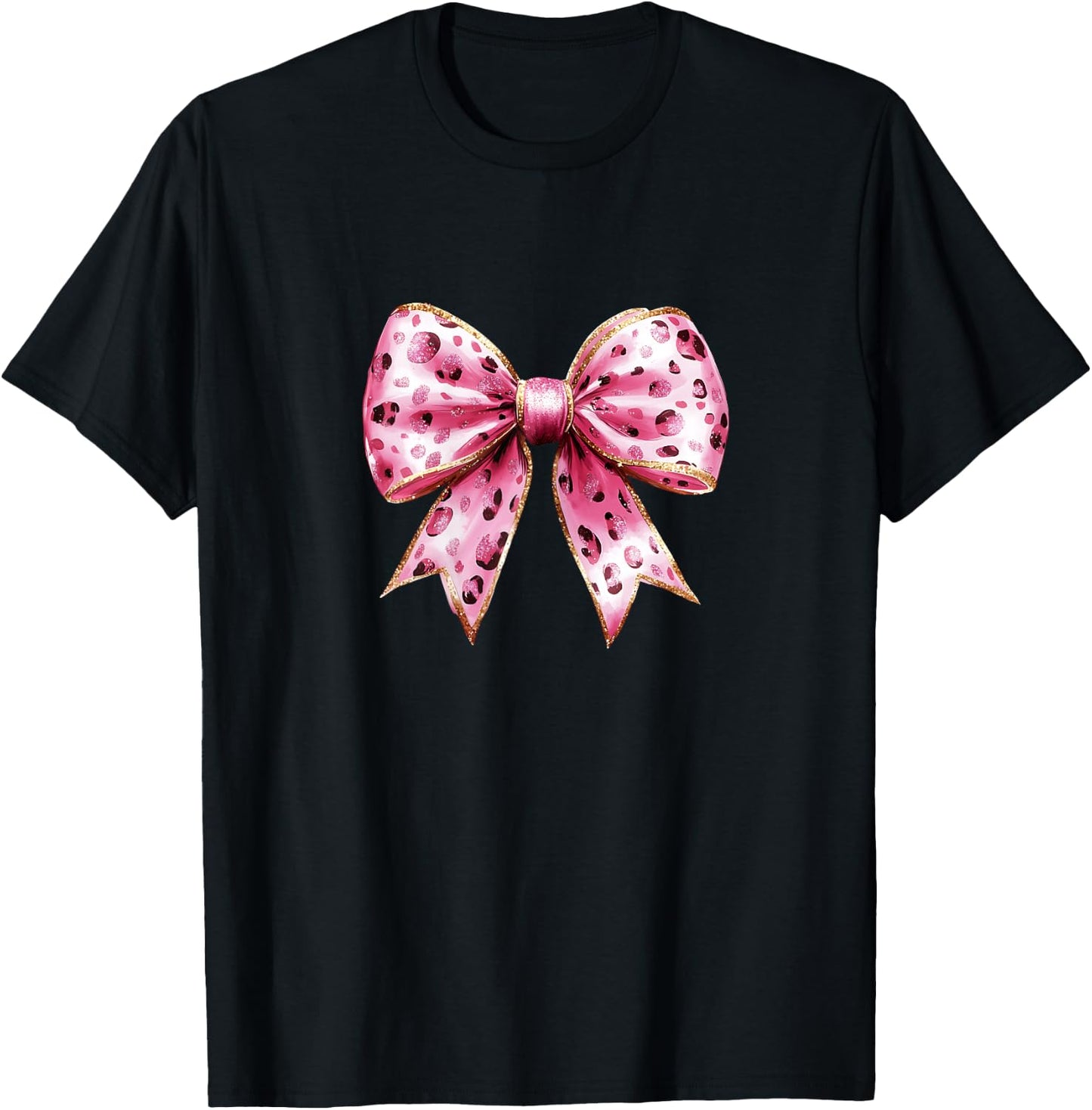 Cute Pink Leopard Bow Graphic & Teen Girls T-Shirt - T-Shirt | Black