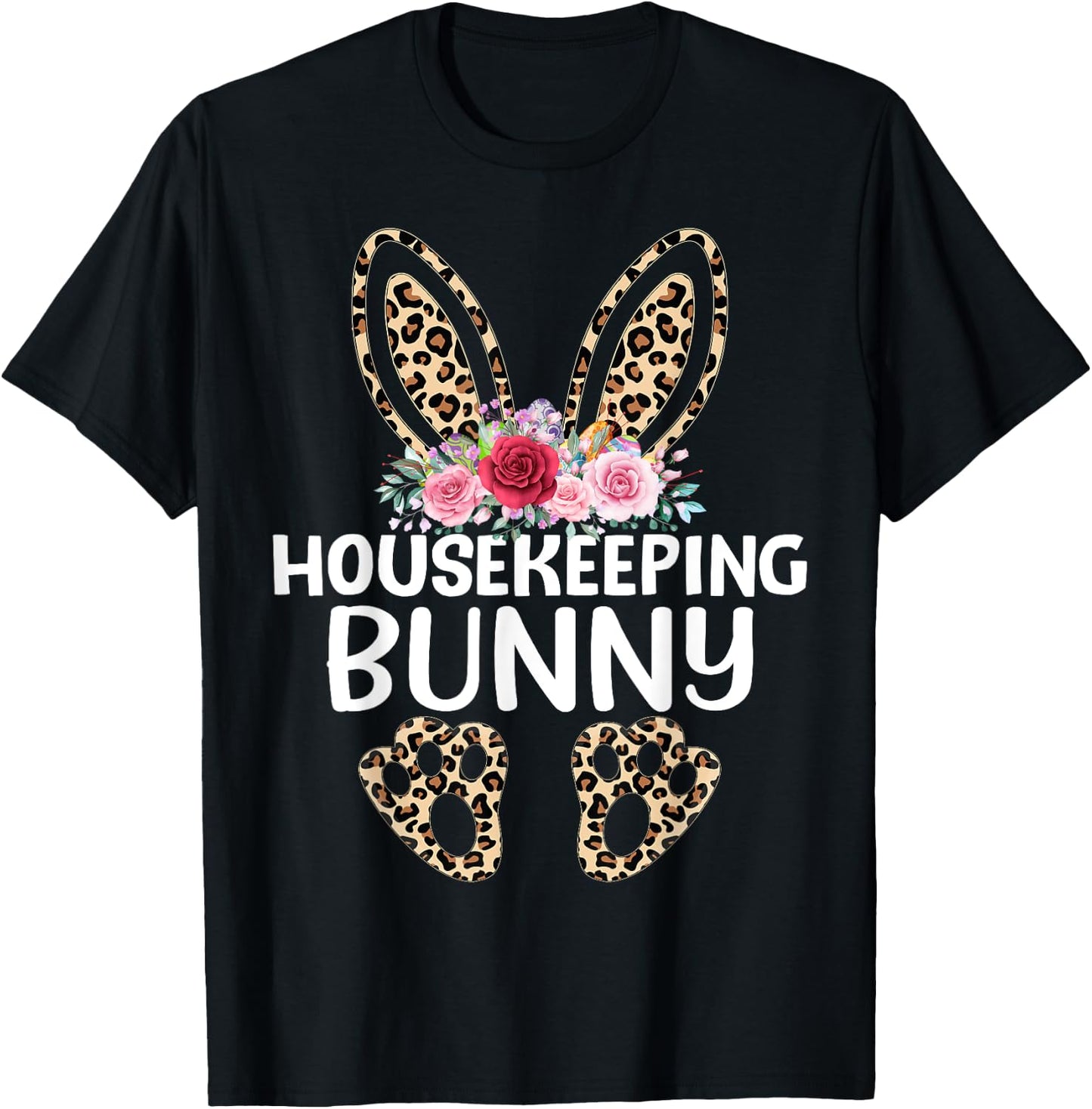 Matching Funny Leopard Print Bunny Housekeeping Easter T-Shirt - T-Shirt | Black
