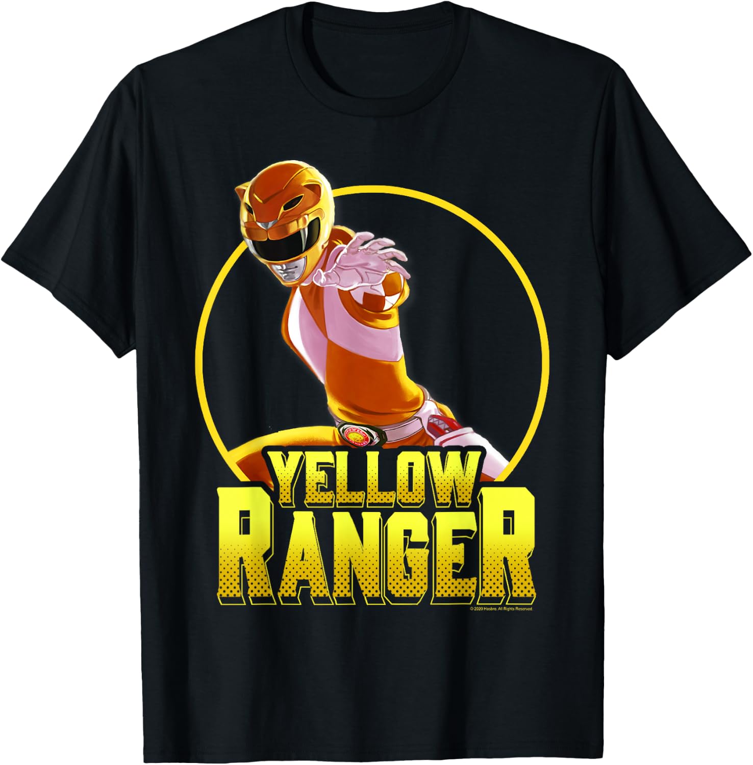 Power Rangers Yellow Ranger Karate Action Circle Portrait T-Shirt - T-Shirt | Black