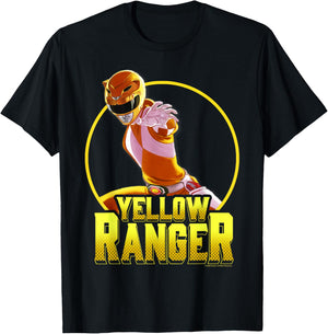Power Rangers Yellow Ranger Karate Action Circle Portrait T-Shirt - T-Shirt | Black