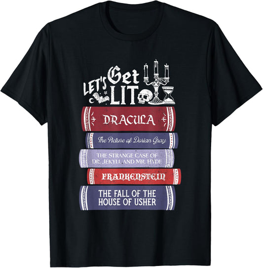 Let's Get Lit - Vintage Horror Book Lovers Bookworm Reading T-Shirt - T-Shirt | Black