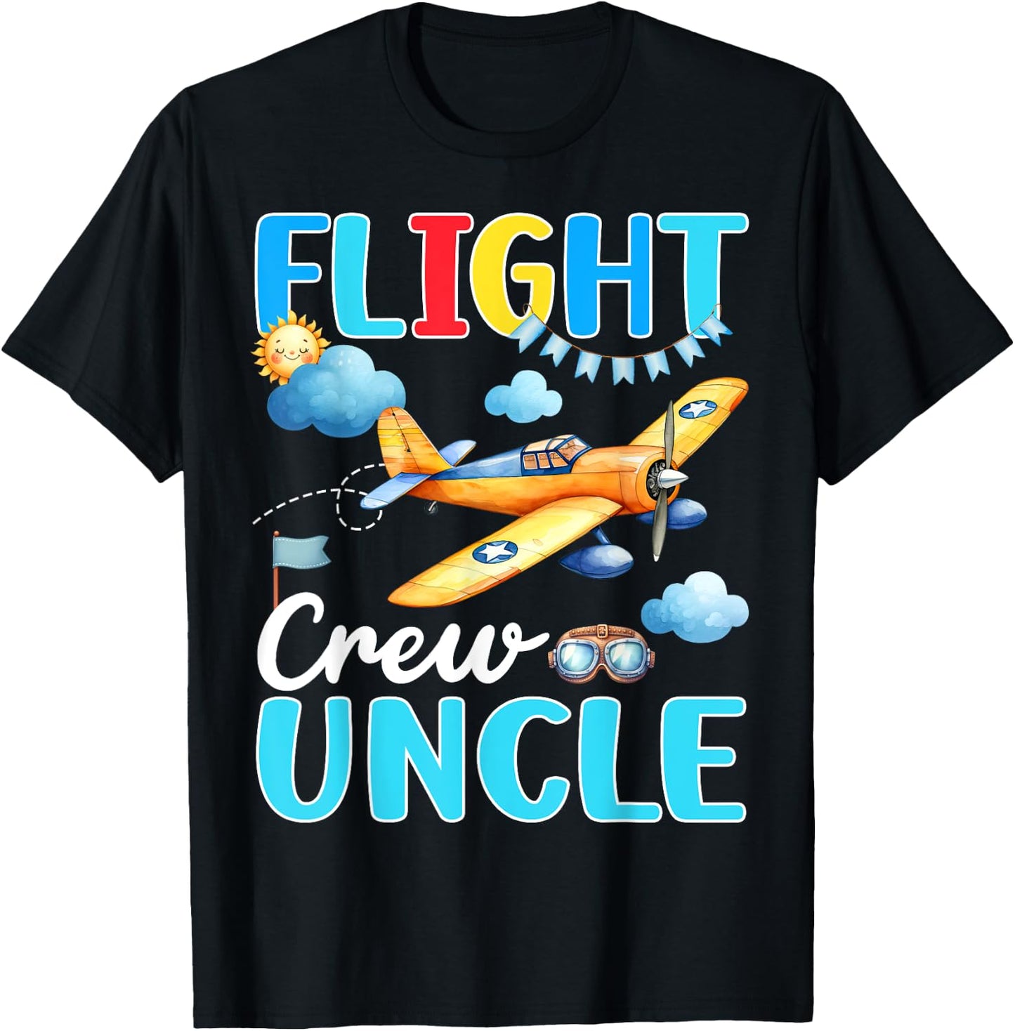 Flight Crew Uncle Birthday Squad Airplane Matching Family T-Shirt - T-Shirt | Black