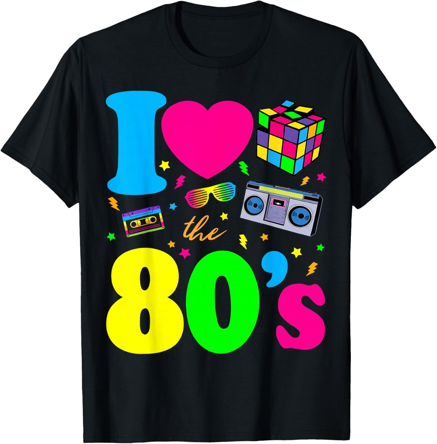 I Love The 80s Clothes and Men Party Funny T-Shirt - T-Shirt | Black