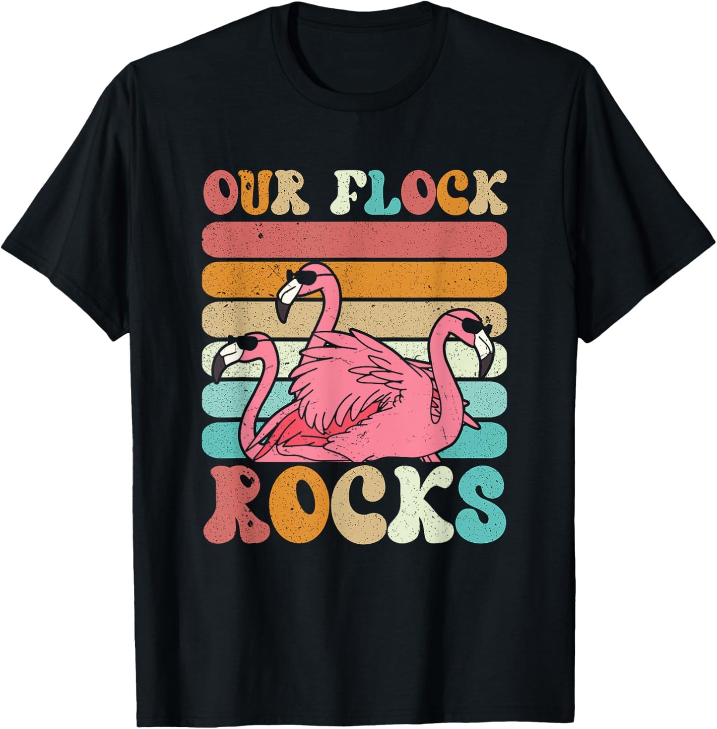 Our Flock Rocks Flamingo Matching Family Vacation T-Shirt - T-Shirt | Black