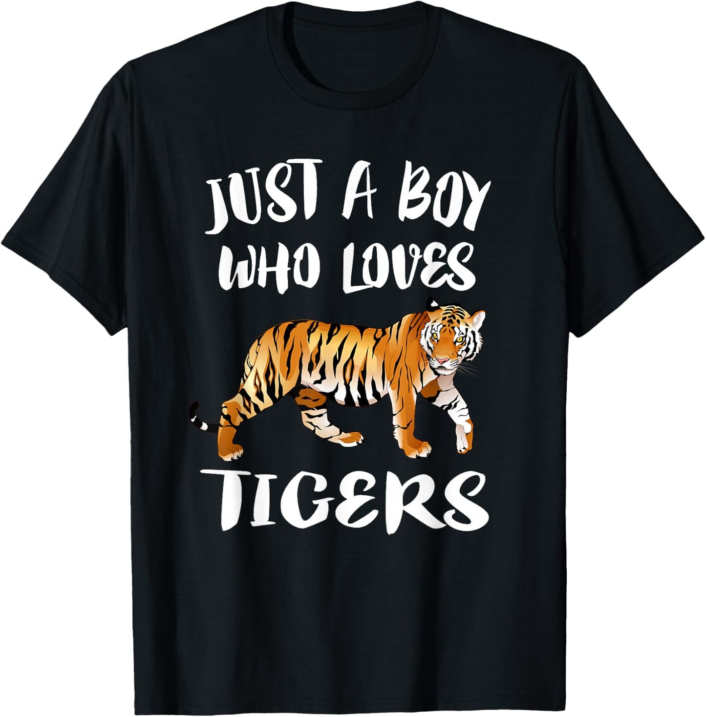 Just A Boy Who Loves Tigers Tiger Animal Lover Gift T-Shirt - T-Shirt | Black