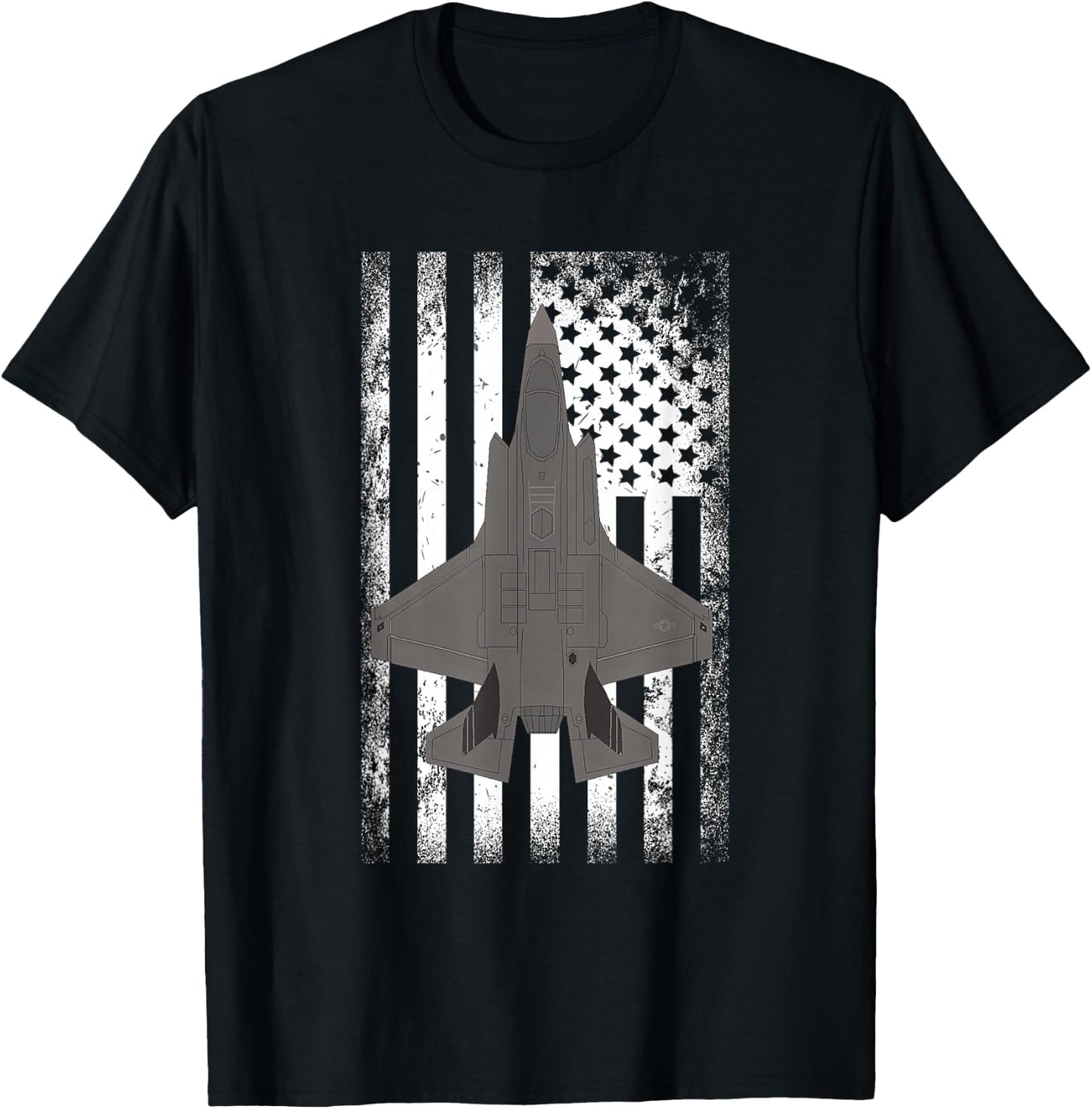 F-35 Lightning American Flag Military Airplane T-Shirt - T-Shirt | Black