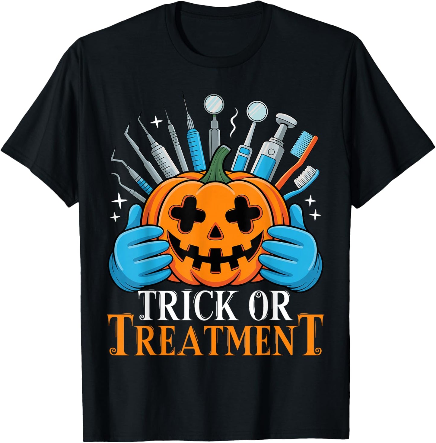 Trick or Treatment Pumpkin Dentist Spooky Halloween T-Shirt - T-Shirt | Black