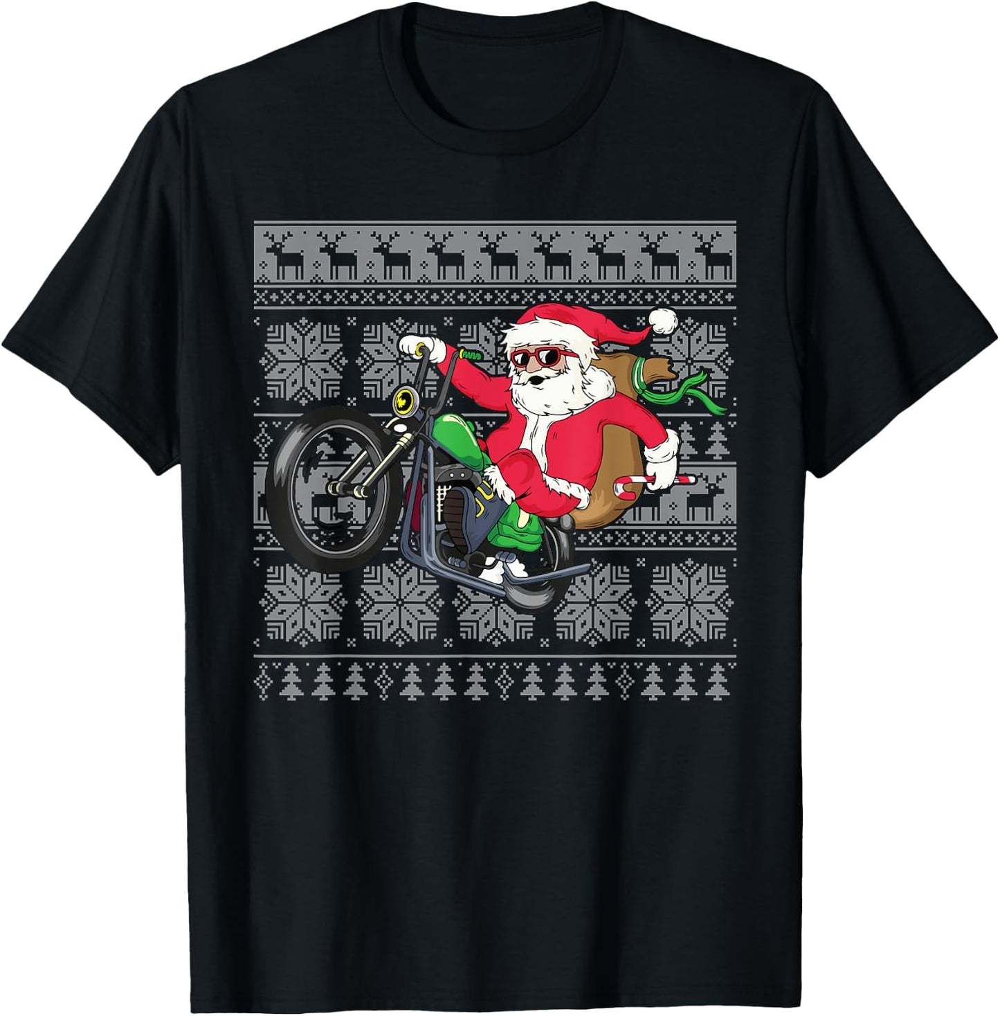 Santa on Motorcycle Ugly Christmas Sweater Xmas Gifts Men T-Shirt - T-Shirt | Black