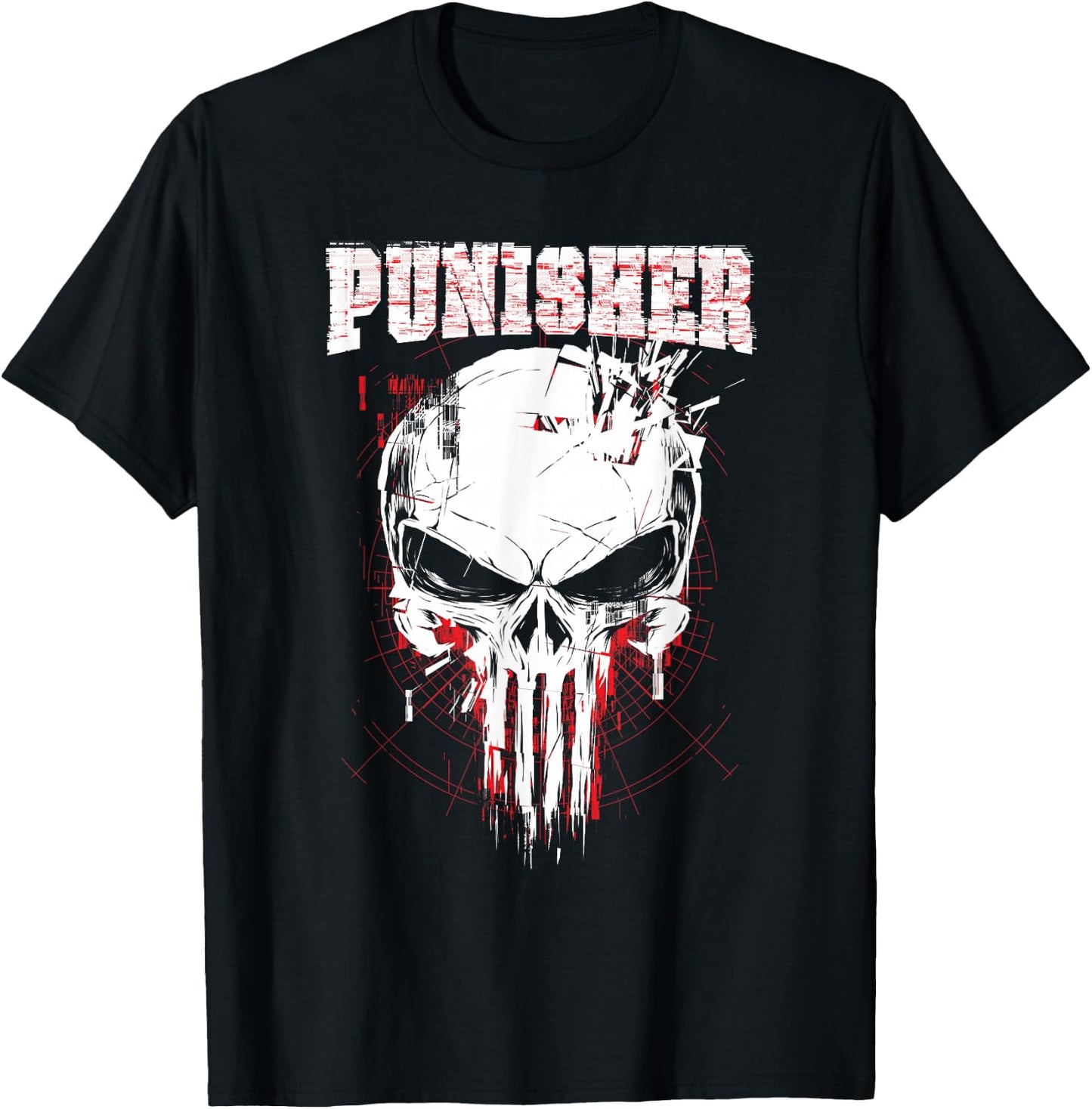 Marvel The Punisher Skull and Red Streaked Logo T-Shirt - T-Shirt | Black