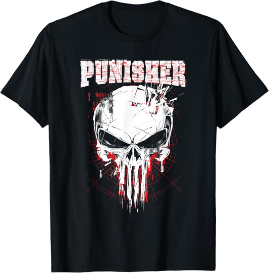 Marvel The Punisher Skull and Red Streaked Logo T-Shirt - T-Shirt | Black