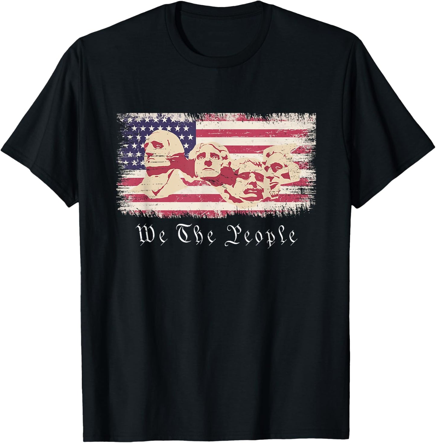 Rushmore United States Presidents On Vintage American Flag T-Shirt - T-Shirt | Black