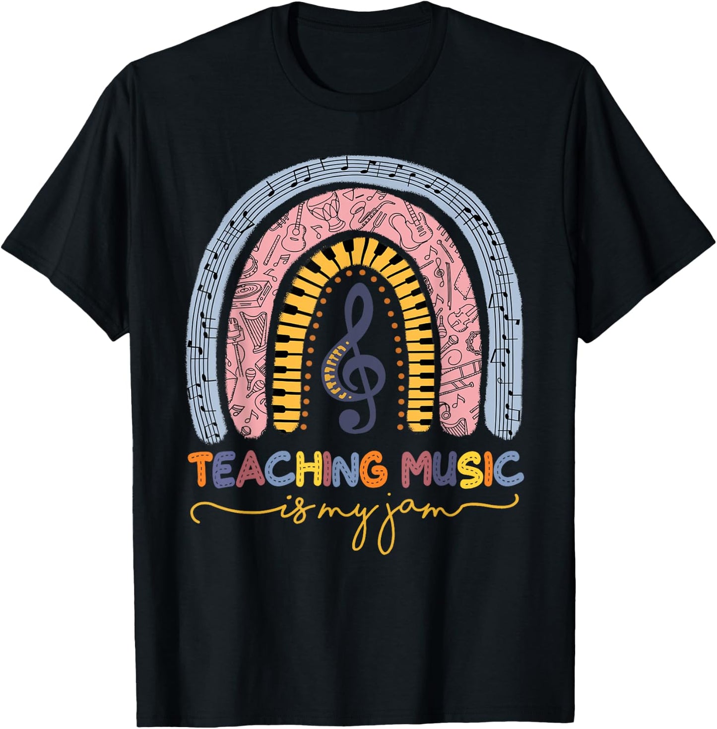 Musical Teacher Teaching Music Is My Jam Rainbow T-Shirt - T-Shirt | Black