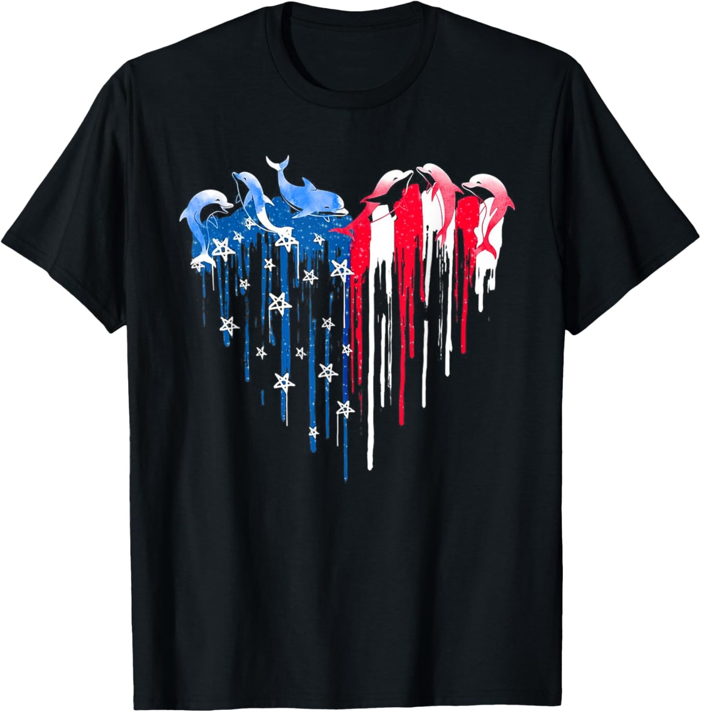 Dolphin Heart American Flag 4th July Independence American Men T-Shirt - T-Shirt | Black
