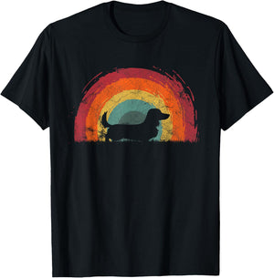 Long Haired Dachshund Vintage Rainbow Dog Men Women T-Shirt - T-Shirt | Black