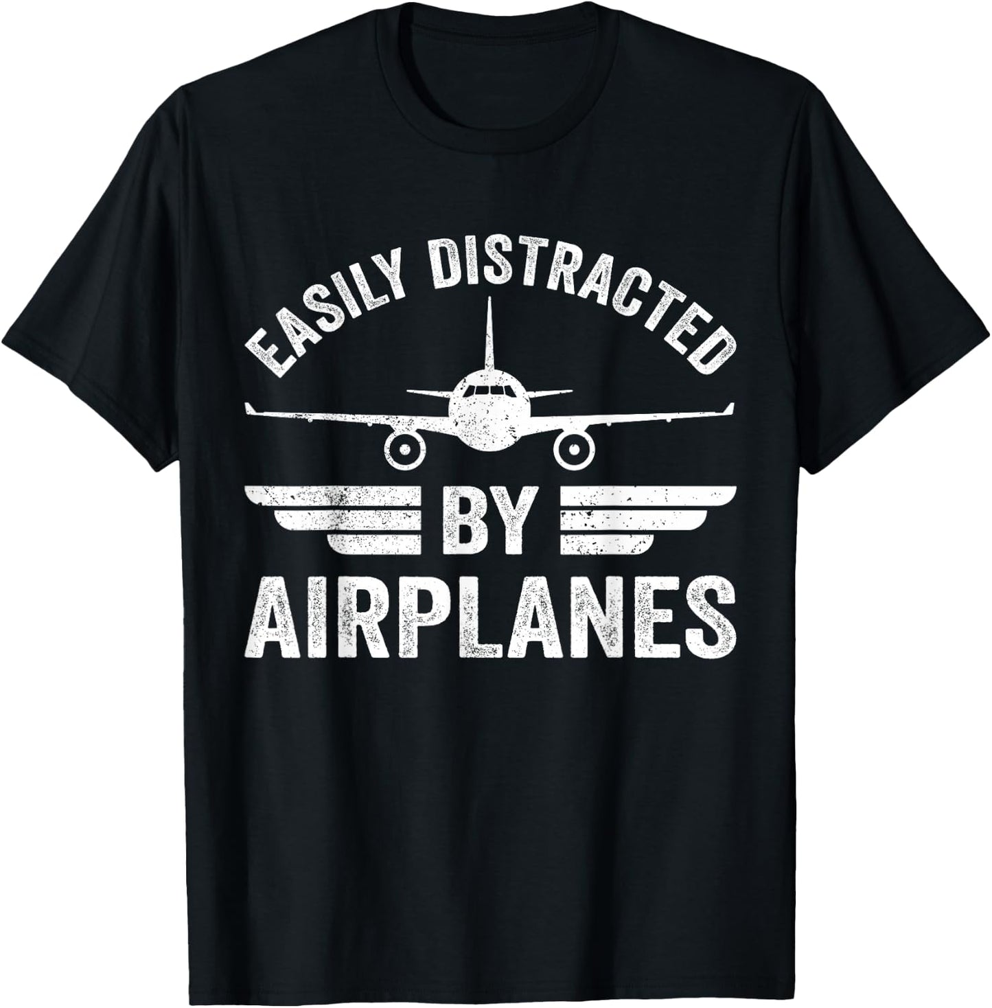 Easily Distracted By Airplanes Funny Aviation Pilot Airplane T-Shirt - T-Shirt | Black