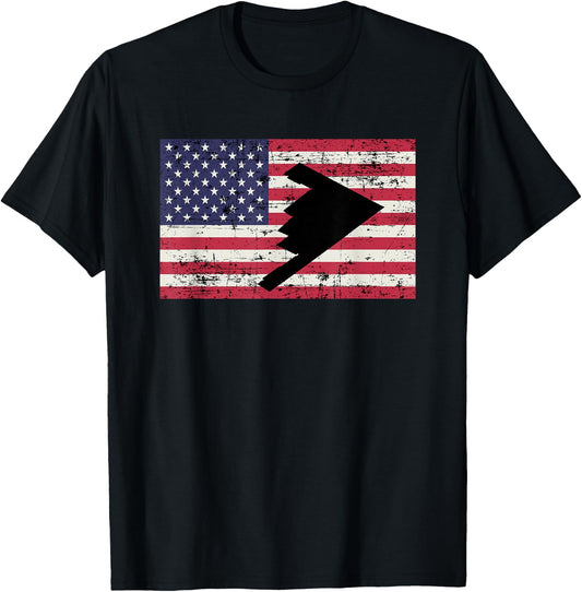 Patriotic B2 Stealth Bomber American Flag T-Shirt - T-Shirt | Black
