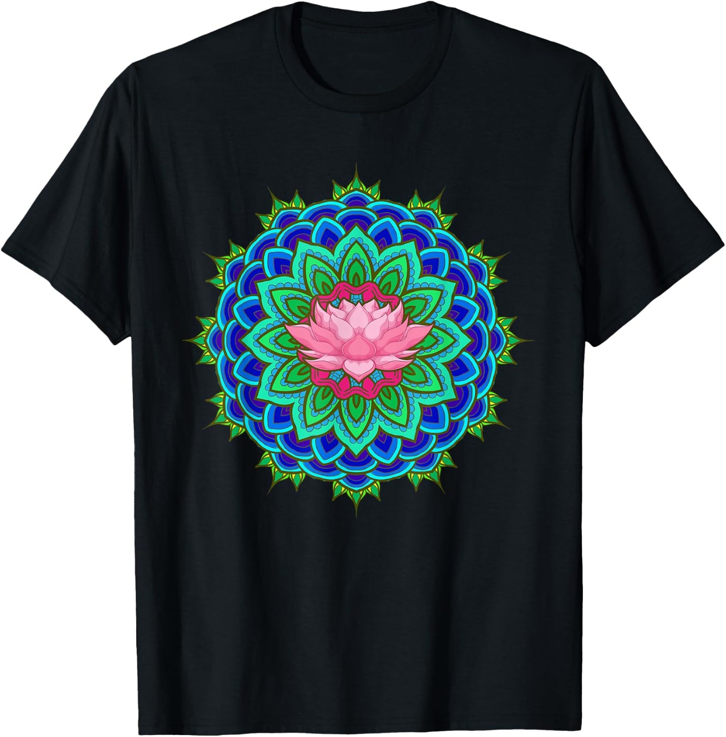 Fractal Geometry Spiritual Yoga Art Flower Lotus Mandala T-Shirt - T-Shirt | Black
