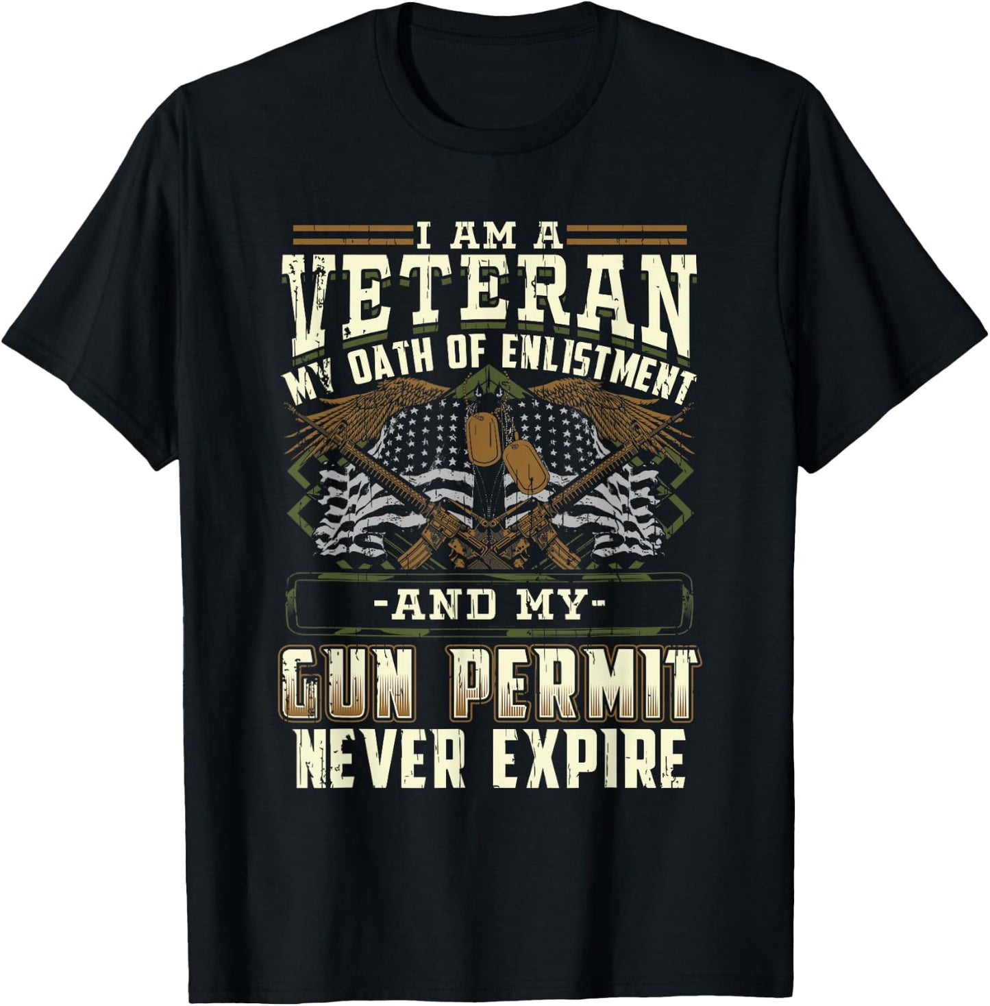 Military Veteran Oath of Enlistment and Gun Permit T-Shirt - T-Shirt | Black