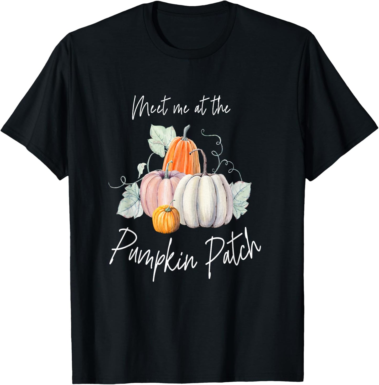 Botanical Cute Autumn Aesthetic Meet Me at The Pumpkin Patch T-Shirt - T-Shirt | Black
