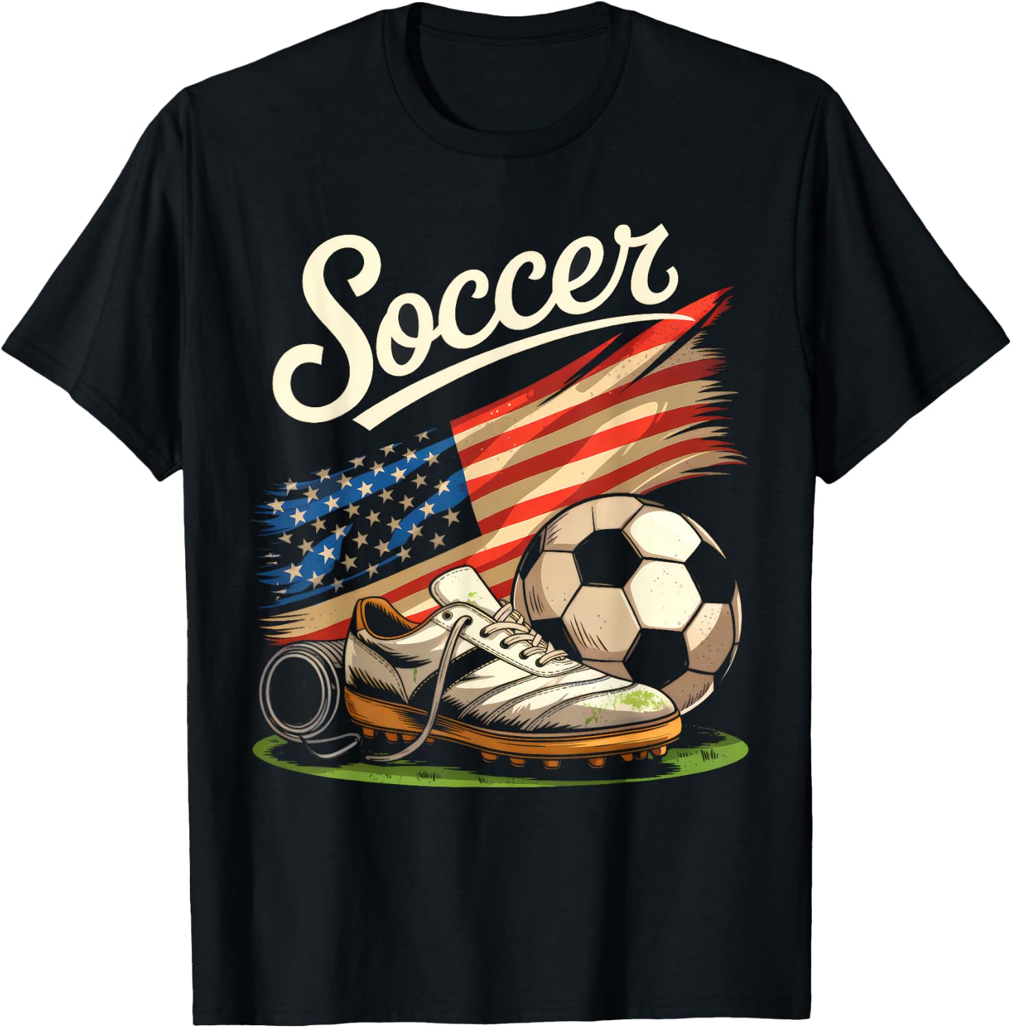 American Flag Soccer 4th Of July Soccer Lover Men Boys Kids T-Shirt - T-Shirt | Black