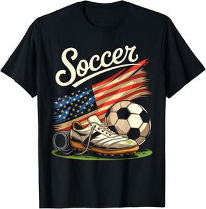 American Flag Soccer 4th Of July Soccer Lover Men Boys Kids T-Shirt - T-Shirt | Black