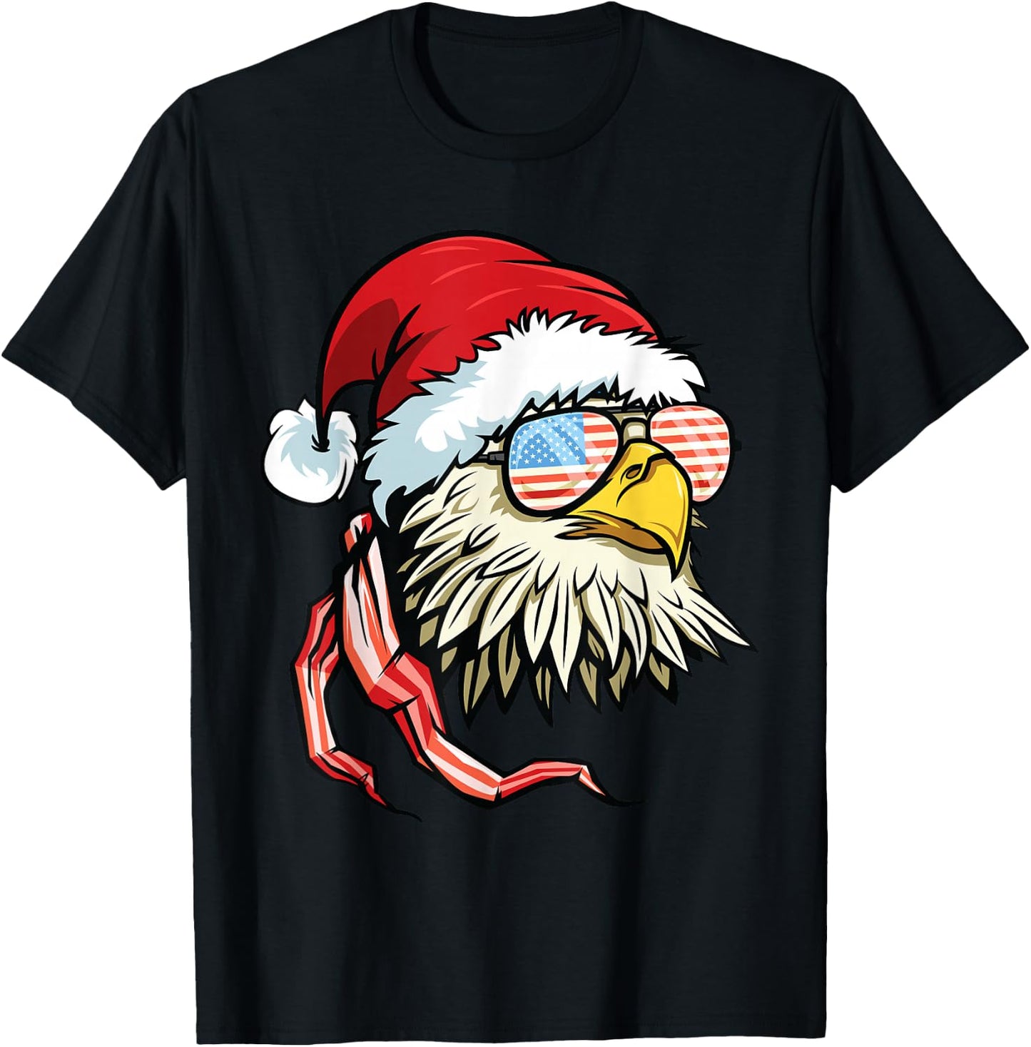 Santa Bald Eagle Shirt USA Flag Christmas Patriotic T-Shirt - T-Shirt | Black