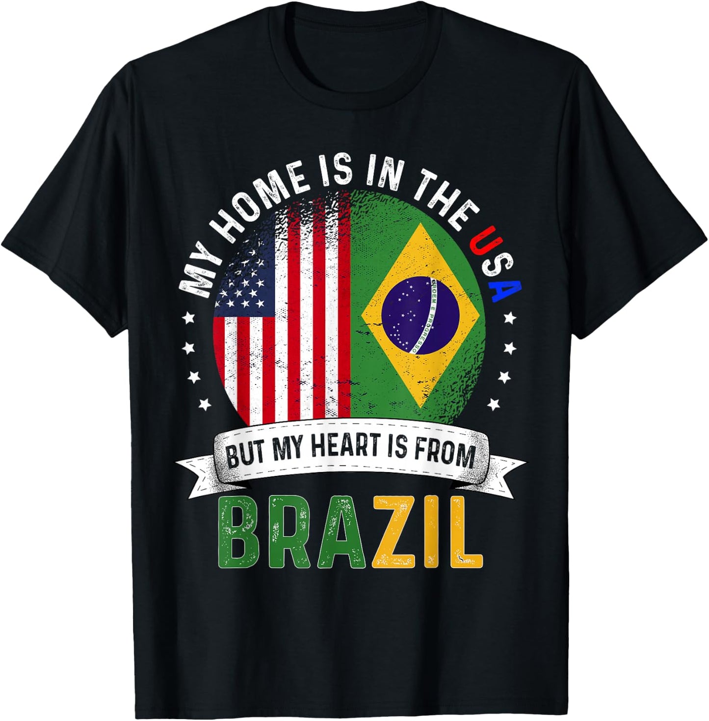 Brazilian American Patriot Heart is from Brazil Flag T-Shirt - T-Shirt | Black