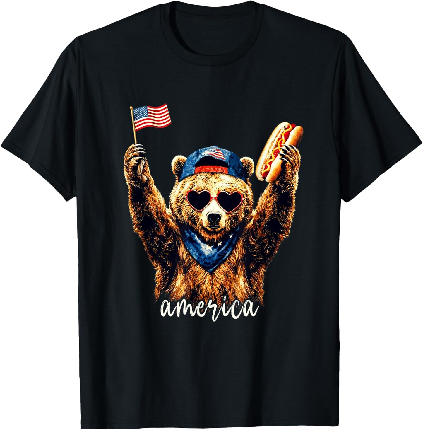 America Meme Bear Hotdog 250 Years 1776 2026 4th of July T-Shirt - T-Shirt | Black