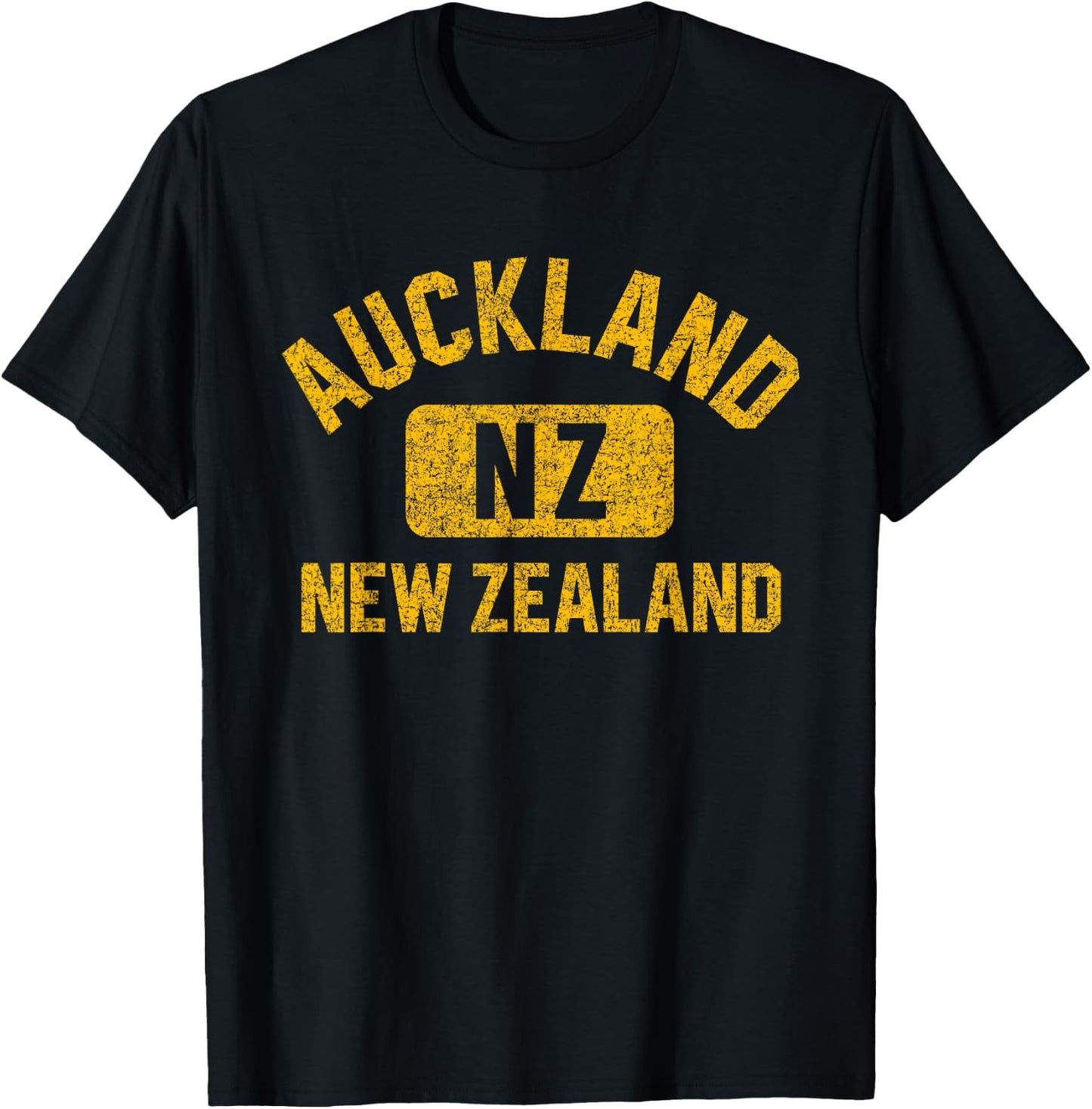Auckland New Zealand Gym Style Distressed Amber Print T-Shirt - T-Shirt | Black