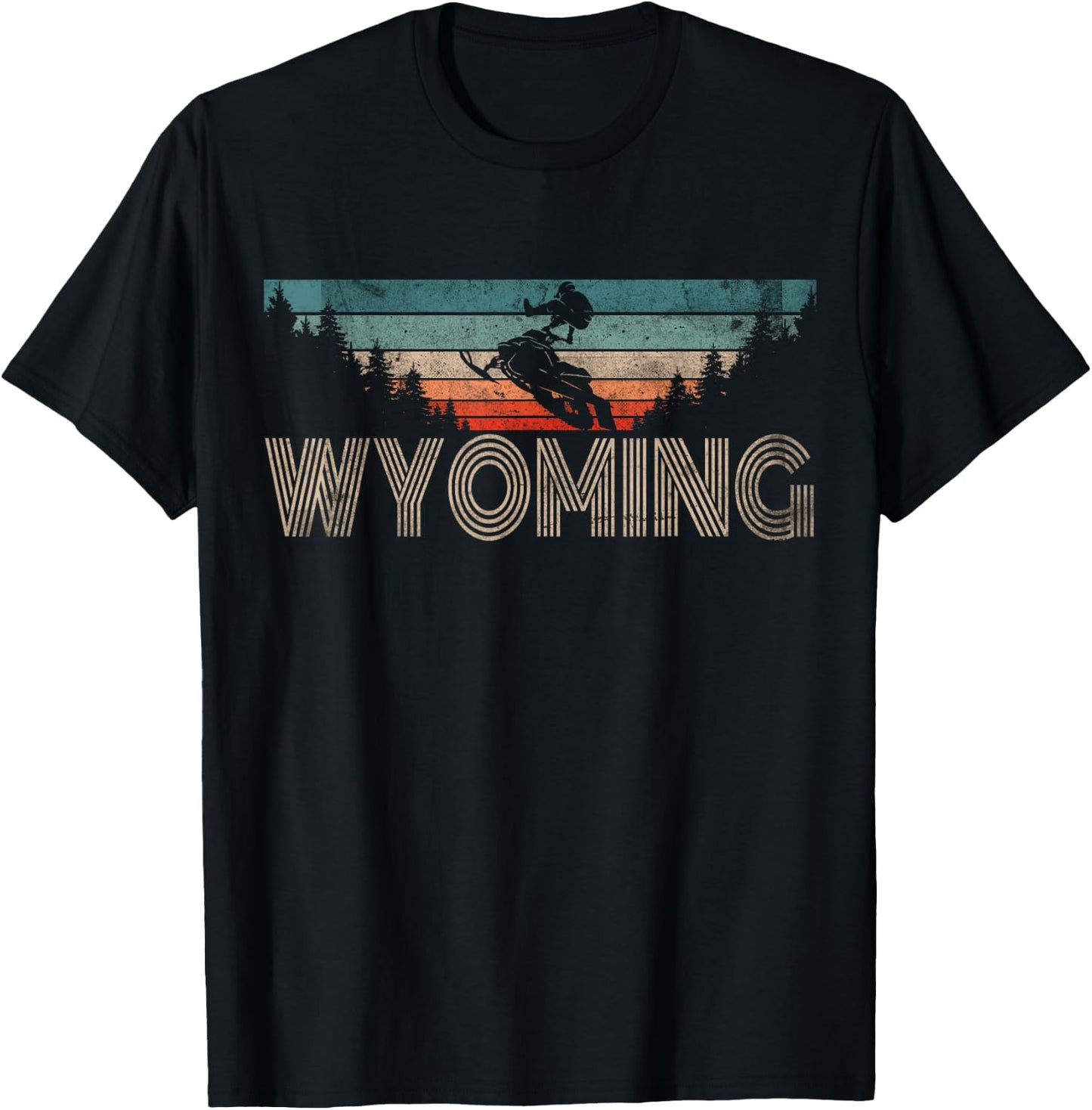 Vintage Wyoming Snowmobile - Retro Snowmobiling T-Shirt - T-Shirt | Black