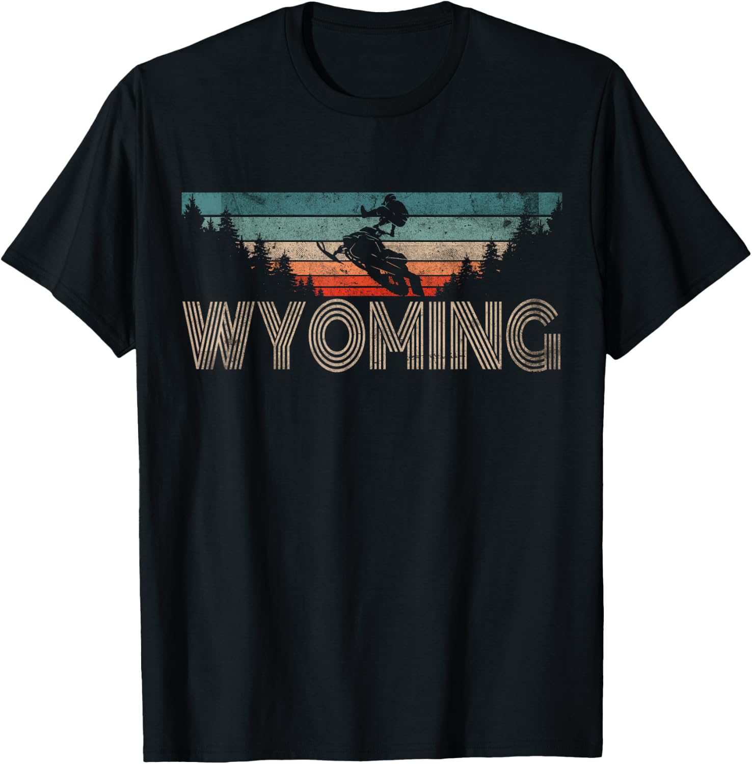 Vintage Wyoming Snowmobile - Retro Snowmobiling T-Shirt - T-Shirt | Black