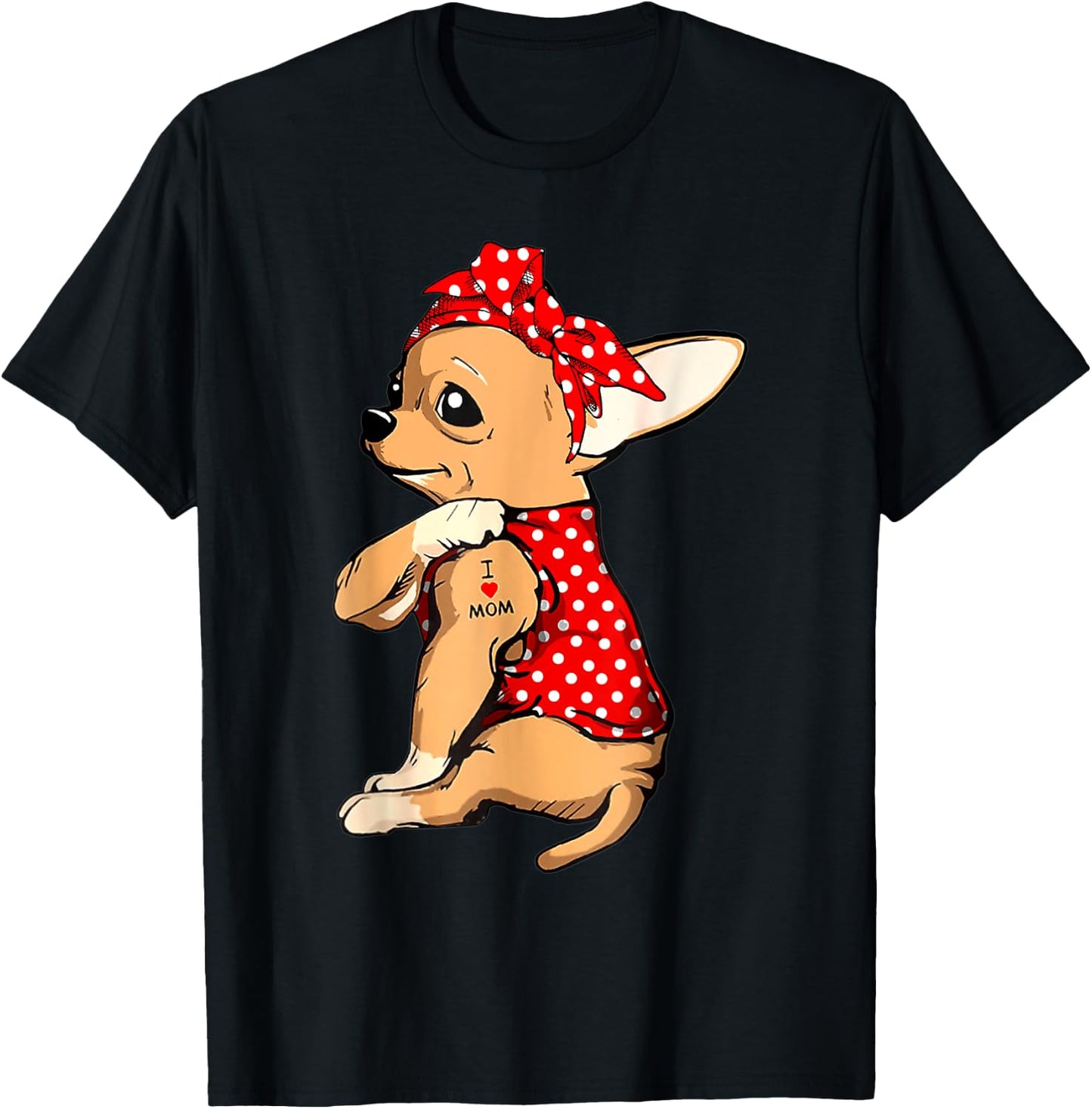 Chihuahua Dog Mom Bandana Cute I Love Mom Tattoo Mothers Day T-Shirt - T-Shirt | Black