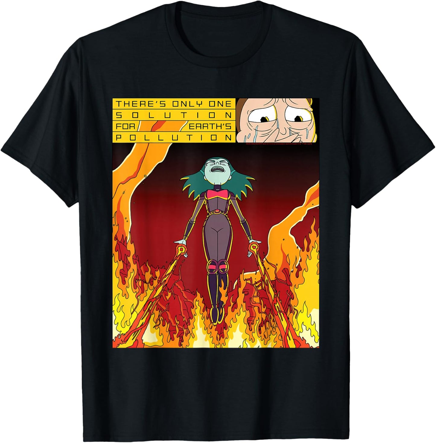 Rick and Morty Planetina's Fiery Solution for Pollution T-Shirt - T-Shirt | Black