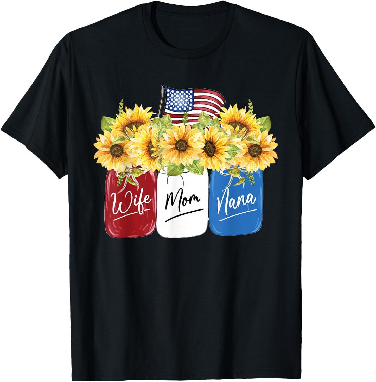 jJ4 American Flag Sunflower 4th of July T-Shirt - T-Shirt | Black