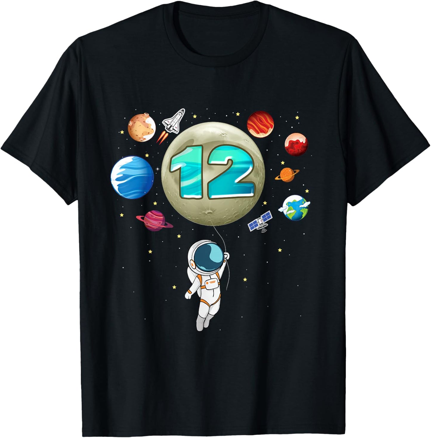 12th Birthday Space Lover Astronaut 12 Years Old Bday T-Shirt - T-Shirt | Black