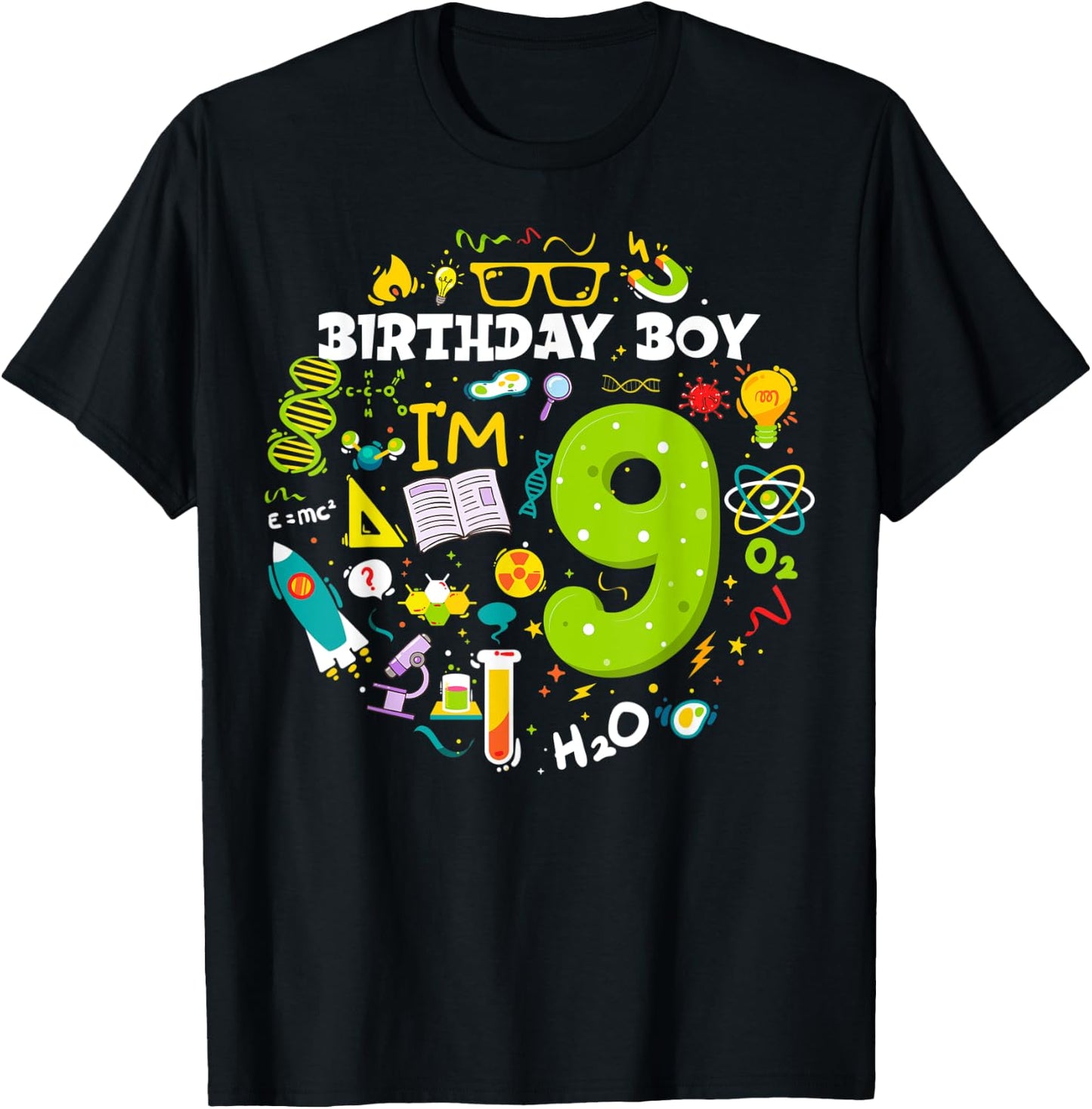 9 Year Old Boy Scientist 9th Birthday Boy Science T-Shirt - T-Shirt | Black