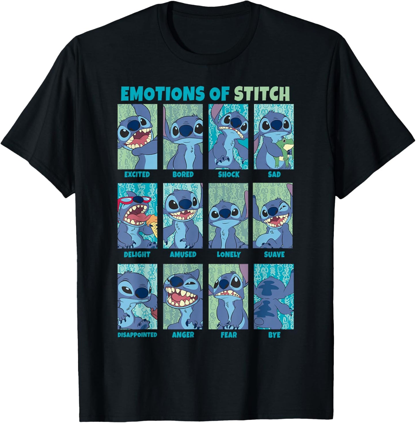 Disney Lilo & Stitch Emotions of Stitch Box Up Panels T-Shirt - T-Shirt | Black