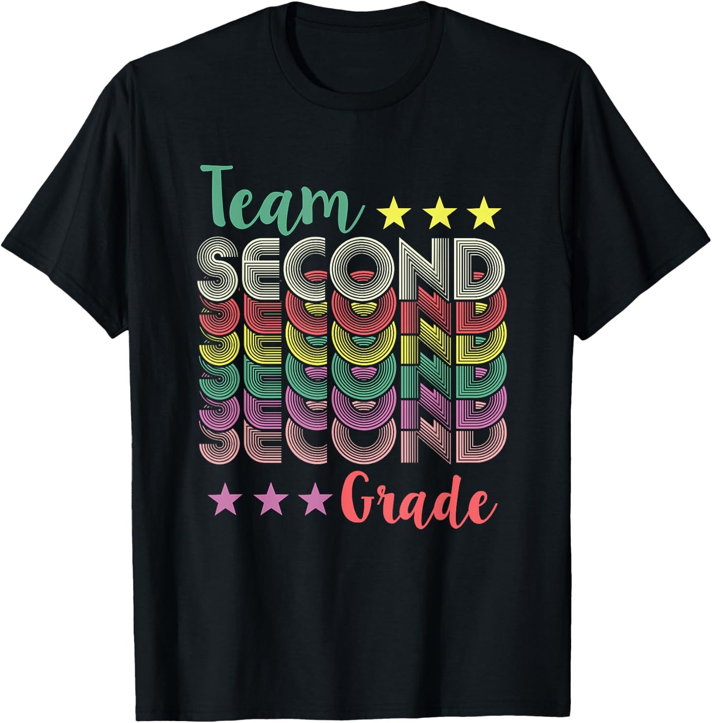 Team 2nd Second Grade Teacher Back To School Vintage Men Women Girls Kids T-Shirt - T-Shirt | Black