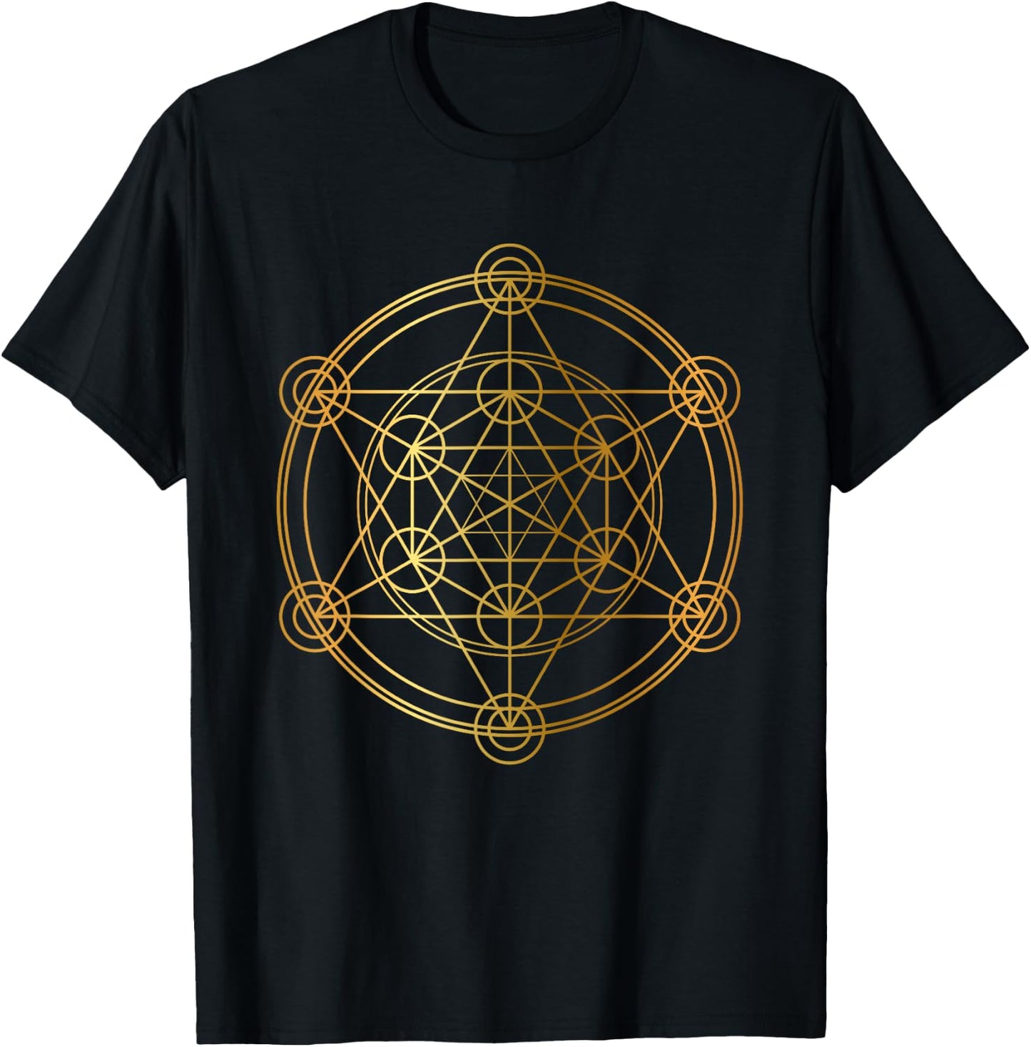 Metatron's Cube Sacred Geometry Yoga Pray Gold T-Shirt - T-Shirt | Black