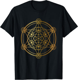 Metatron's Cube Sacred Geometry Yoga Pray Gold T-Shirt - T-Shirt | Black