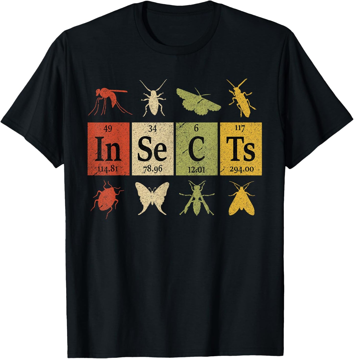 Insects Periodic Table Elements Entomologist Retro Bugs T-Shirt - T-Shirt | Black