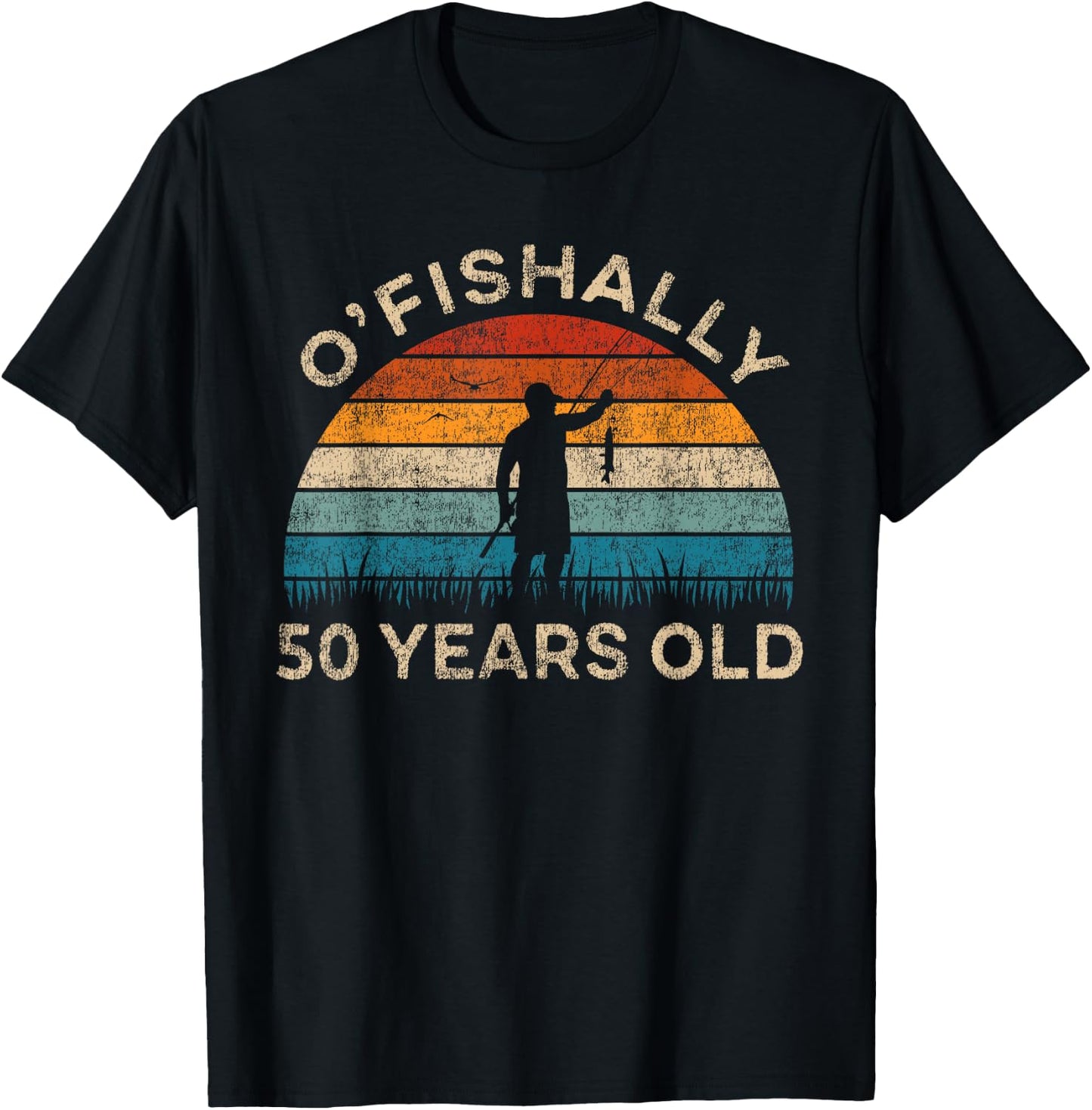 Ofishally 50 Years Old Fisherman 50th Birthday Fishing T-Shirt - T-Shirt | Black