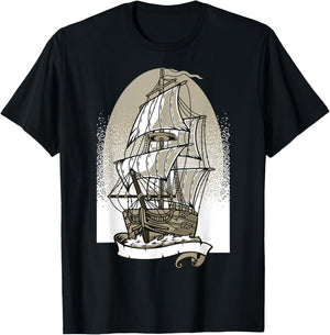 Pirate Ship Vintage Retro Nautical Sailing Boat Captain T-Shirt - T-Shirt | Black