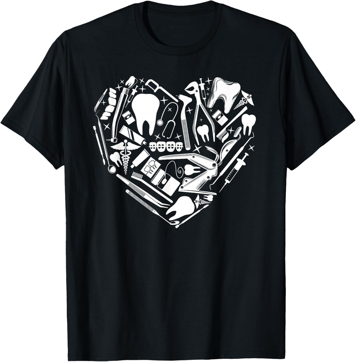 Dentist Dental Assistant Hygienist Heart Tools T-Shirt - T-Shirt | Black