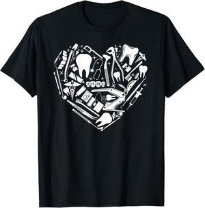 Dentist Dental Assistant Hygienist Heart Tools T-Shirt - T-Shirt | Black