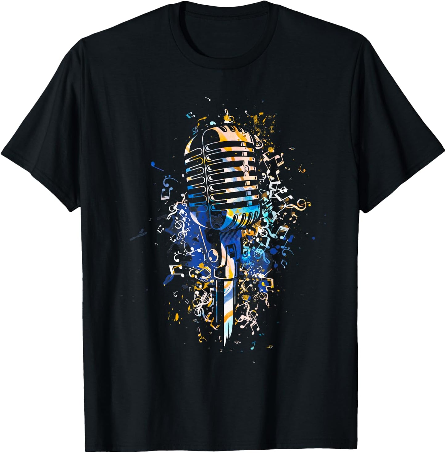 Microphone Music Notes Art Design Microphone T-Shirt - T-Shirt | Black