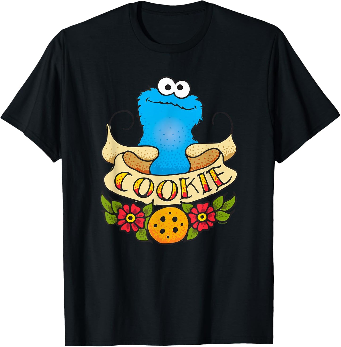 Sesame Street Cookie Monster Cookie Tattoo T-Shirt - T-Shirt | Black
