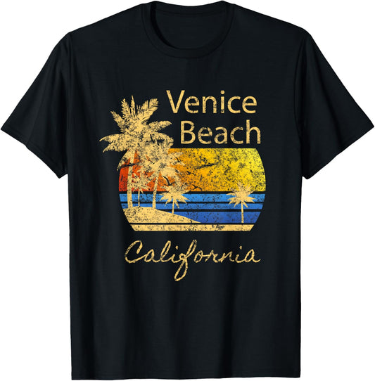 Original Venice Beach CA Sunset Distressed Novelty Art Women Kids T-Shirt - T-Shirt | Black